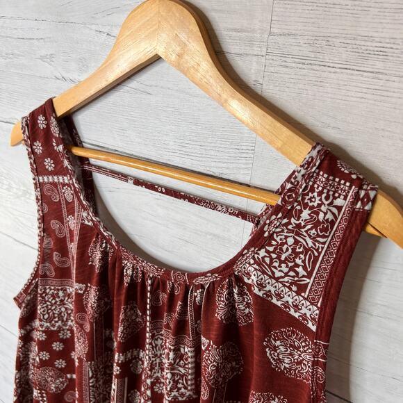 Natural Life Top Womens Size XS/S Rust Floral Paisley Bandana Print Tank Blouse - Picture 11 of 16